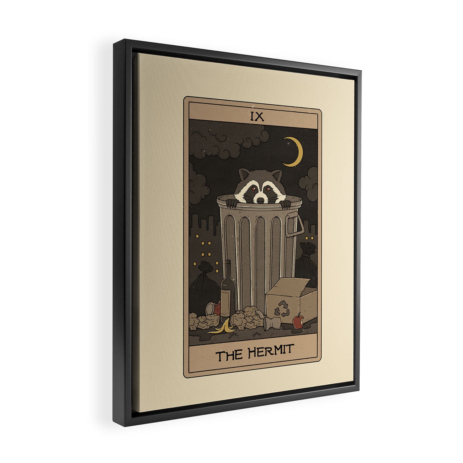 The Hermit - Raccoons Tarot Framed Canvas Print Gallery Image 2