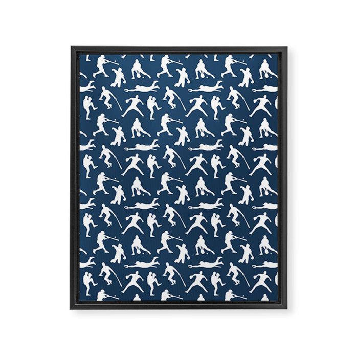 Baseball Players // Navy Framed Canvas Print Gallery Image 1