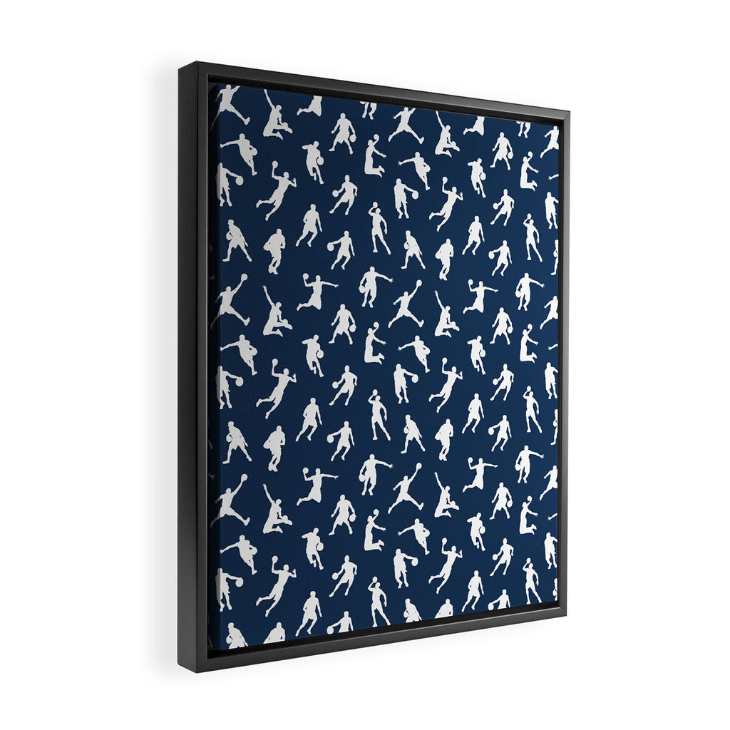 Basketball Players // Navy Framed Canvas Print Gallery Image 2