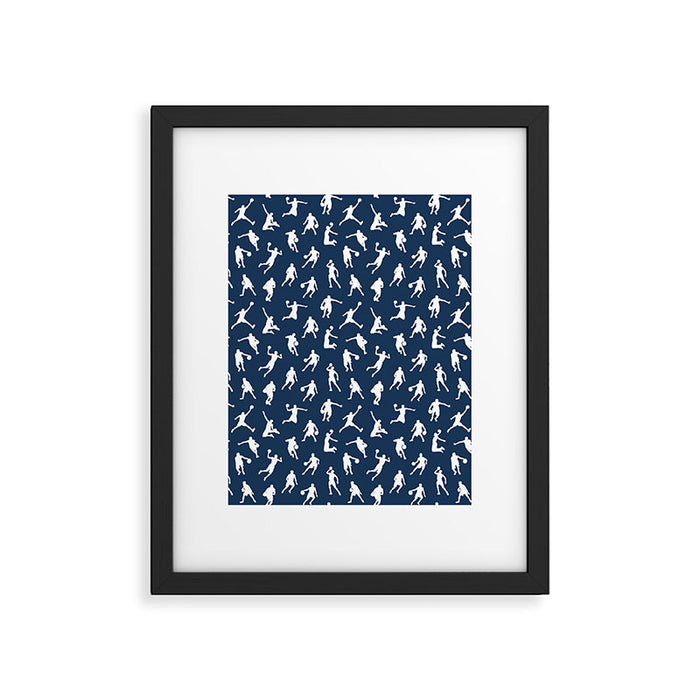 Basketball Players // Navy Framed Art Print Gallery Image 1