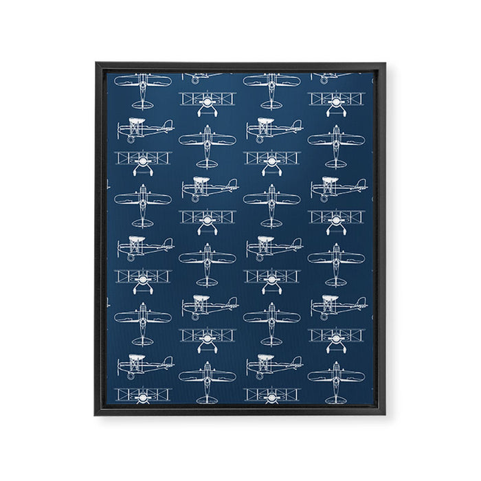 Biplanes // Navy Framed Canvas Print Gallery Image 1