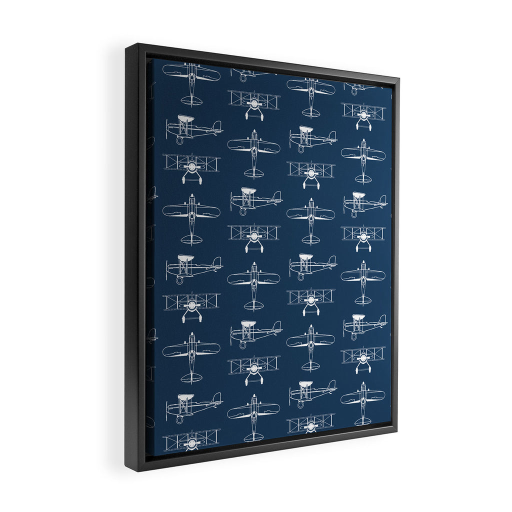 Biplanes // Navy Framed Canvas Print Gallery Image 2
