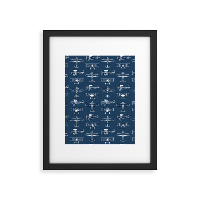 Biplanes // Navy Framed Art Print Gallery Image 1