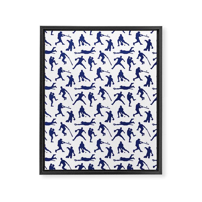 Blue Baseball Players Framed Canvas Print Gallery Image 1
