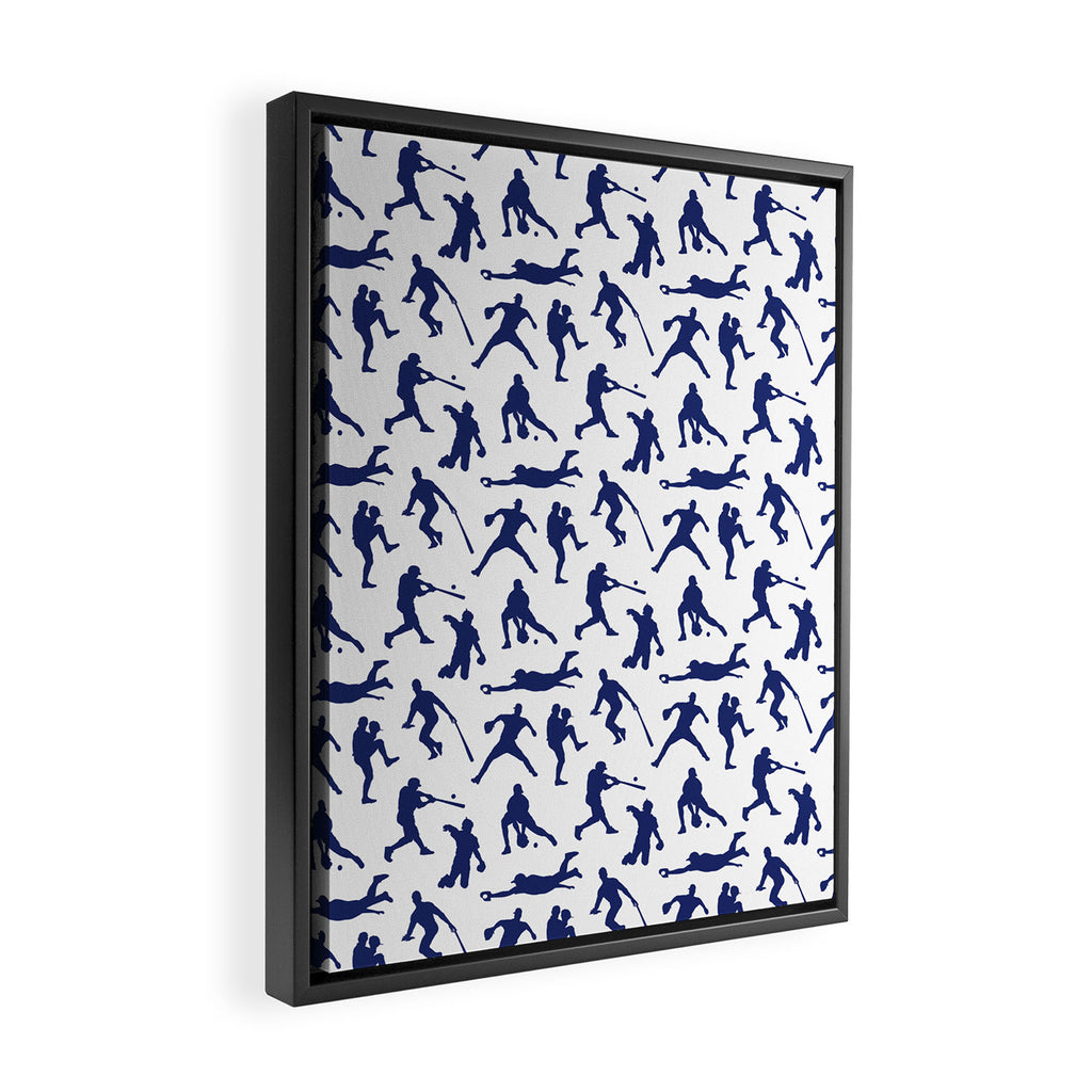 Blue Baseball Players Framed Canvas Print Gallery Image 2