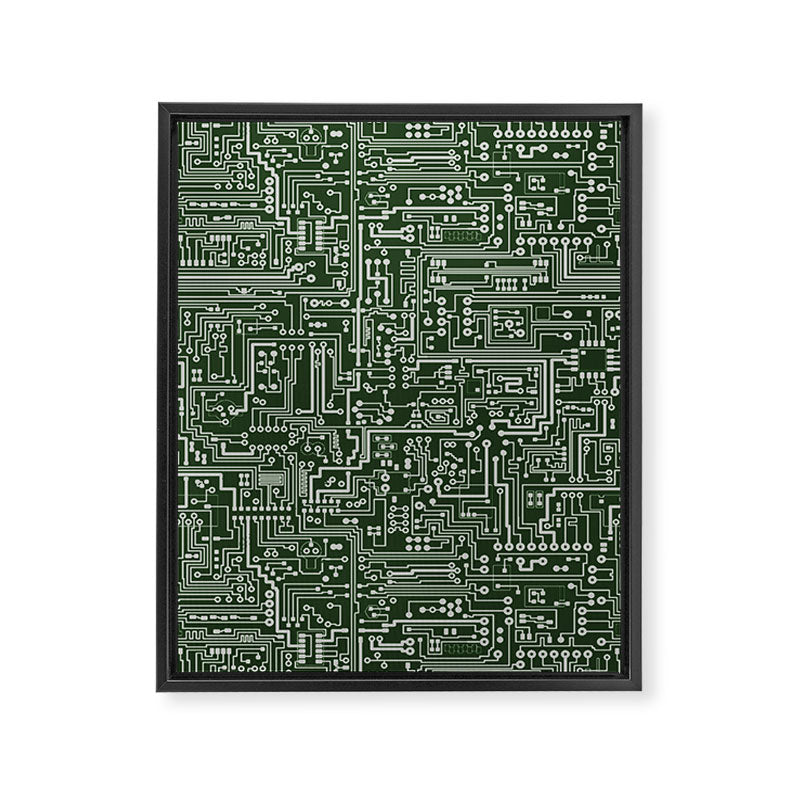 Circuit Board // Green & Silver Framed Canvas Print Gallery Image 8