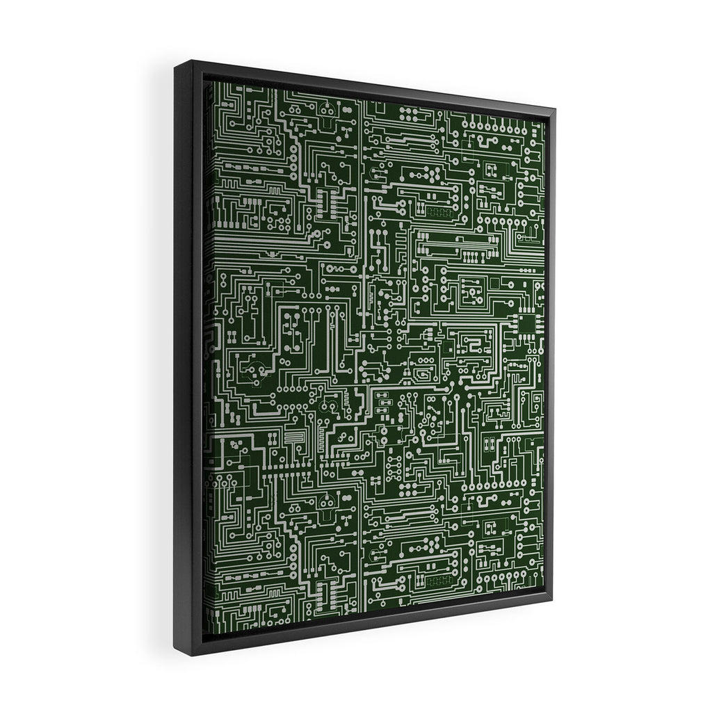 Circuit Board // Green & Silver Framed Canvas Print Gallery Image 2