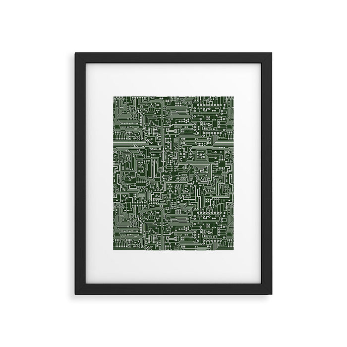 Circuit Board // Green & Silver Framed Art Print Gallery Image 1