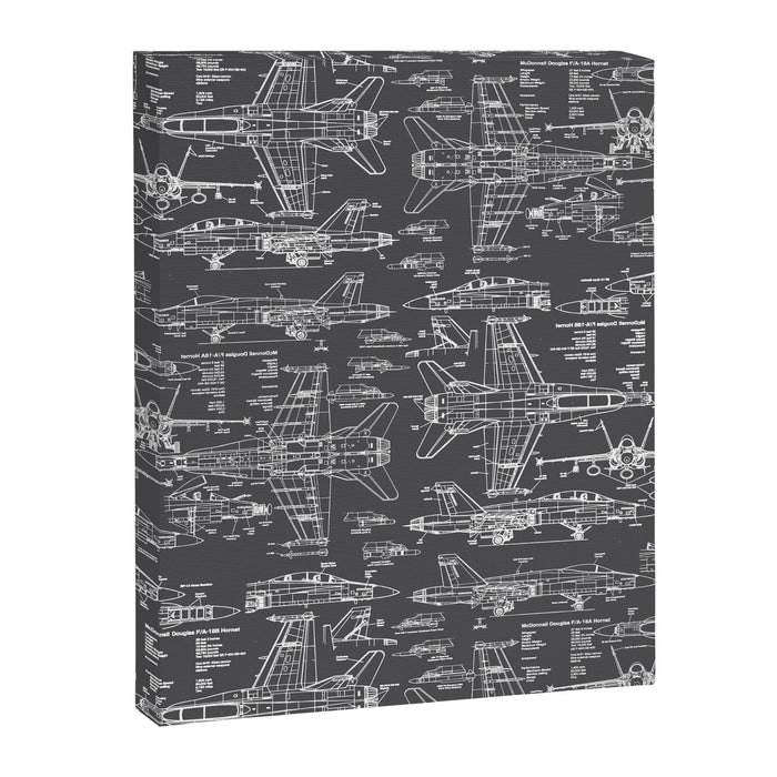 F-18 Blueprints // Charcoal-Grey Canvas Print Gallery Image 1