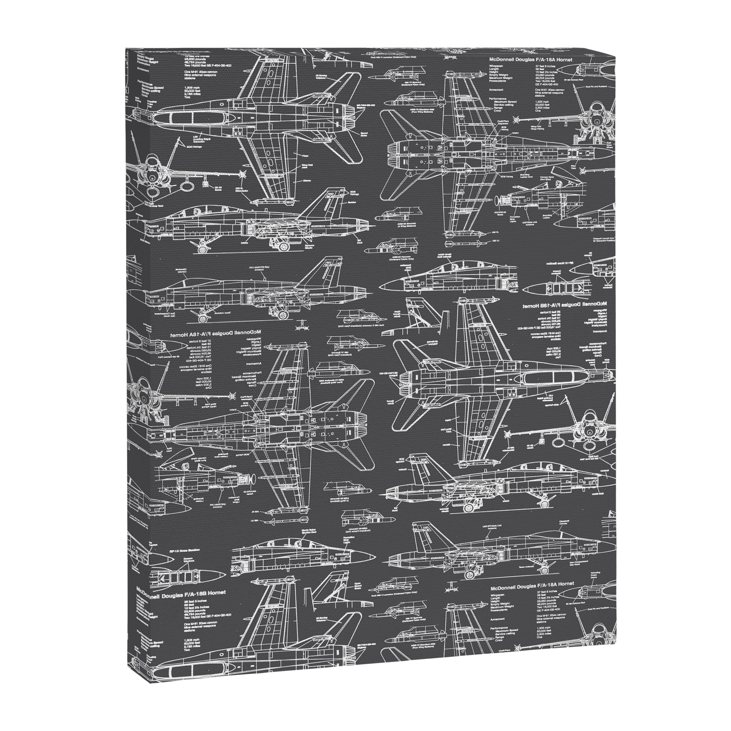 F-18 Blueprints // Charcoal-Grey Canvas Print Gallery Image 8