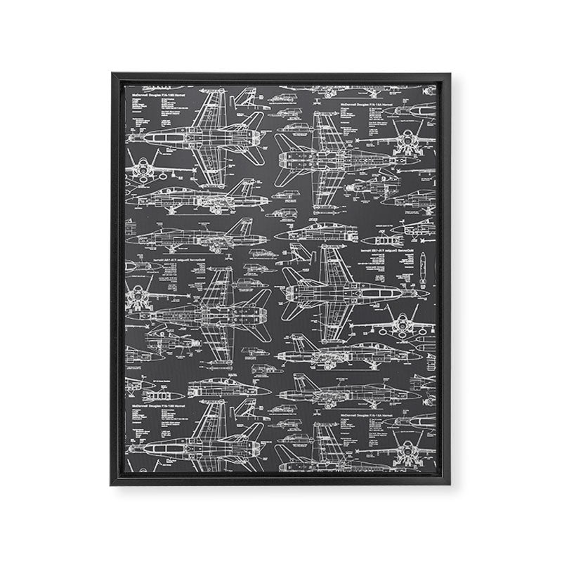 F-18 Blueprints // Charcoal-Grey Framed Canvas Print Gallery Image 8