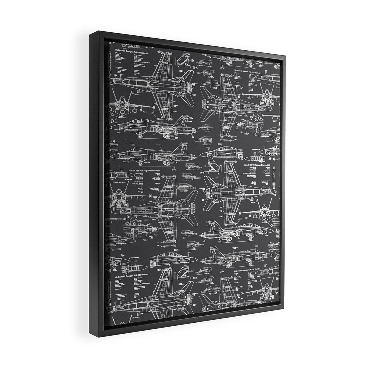 F-18 Blueprints // Charcoal-Grey Framed Canvas Print Gallery Image 2