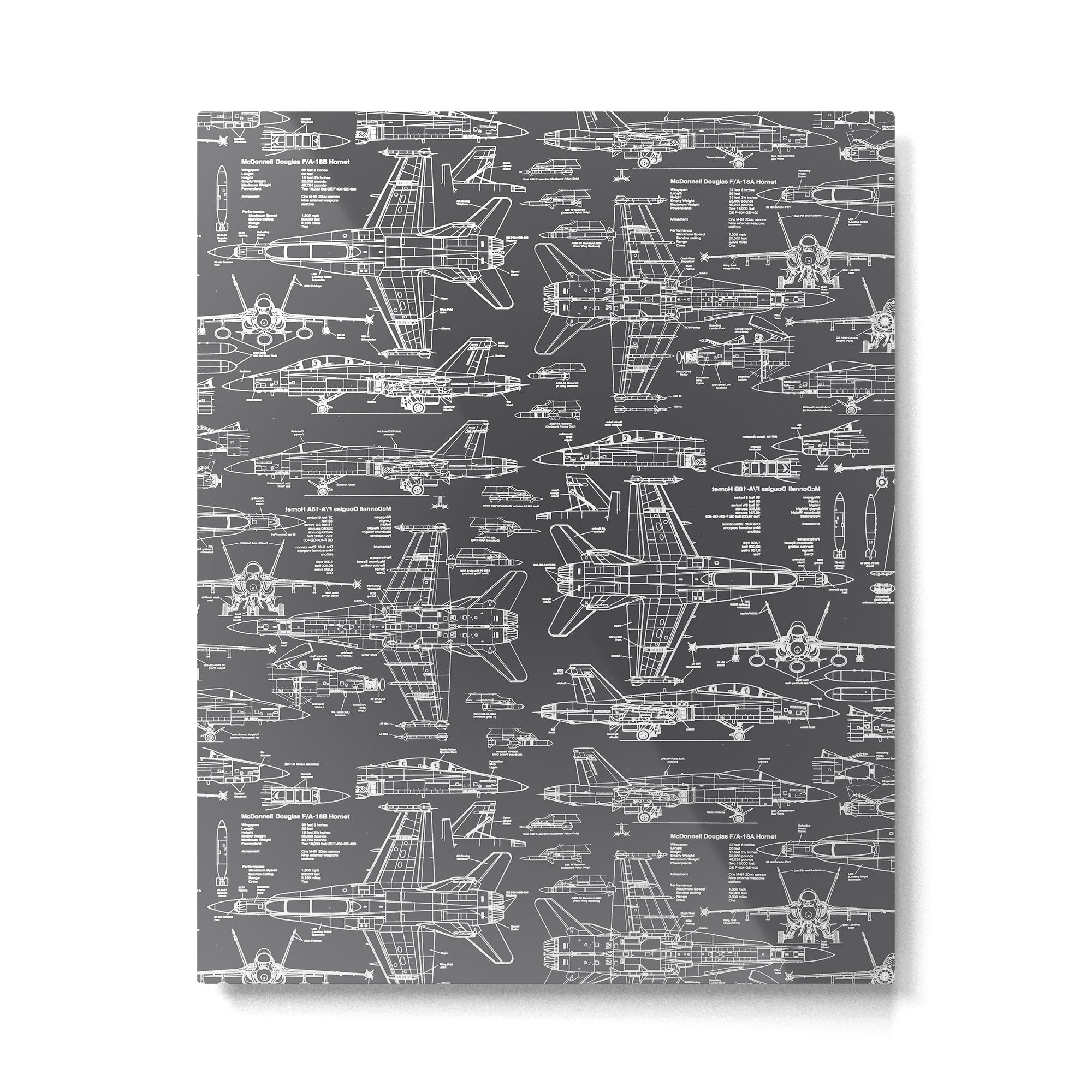 F-18 Blueprints // Charcoal-Grey Metal Print Gallery Image 6