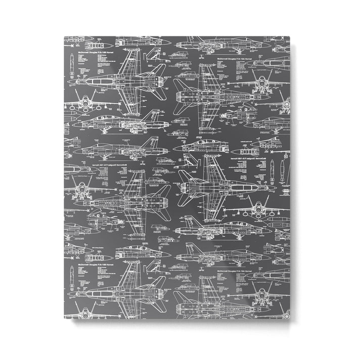 F-18 Blueprints // Charcoal-Grey Metal Print Gallery Image 1