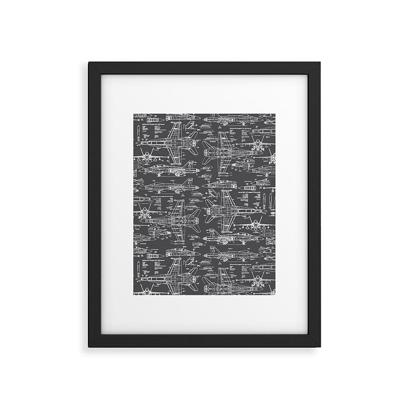 F-18 Blueprints // Charcoal-Grey Framed Art Print Gallery Image 6