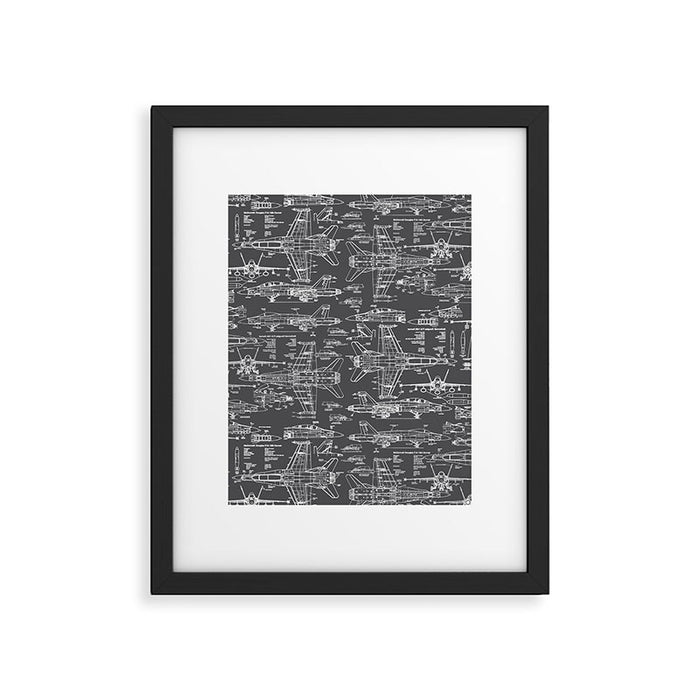F-18 Blueprints // Charcoal-Grey Framed Art Print Gallery Image 1