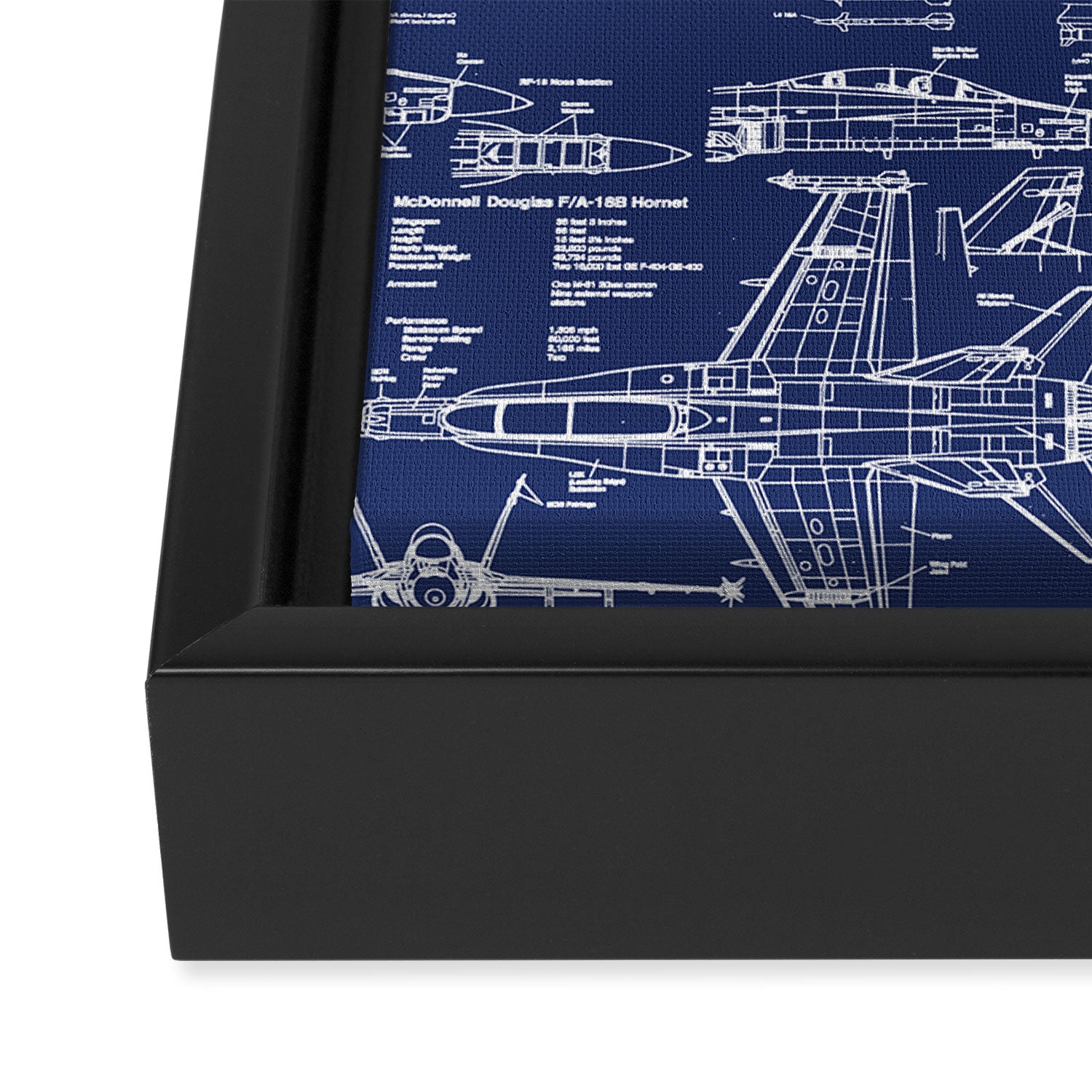 F-18 Blueprints Framed Canvas Print Gallery Image 3