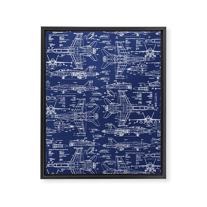 F-18 Blueprints Framed Canvas Print Gallery Image 8