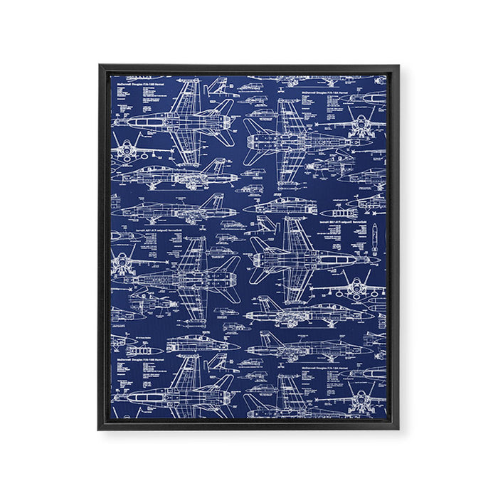 F-18 Blueprints Framed Canvas Print Gallery Image 1