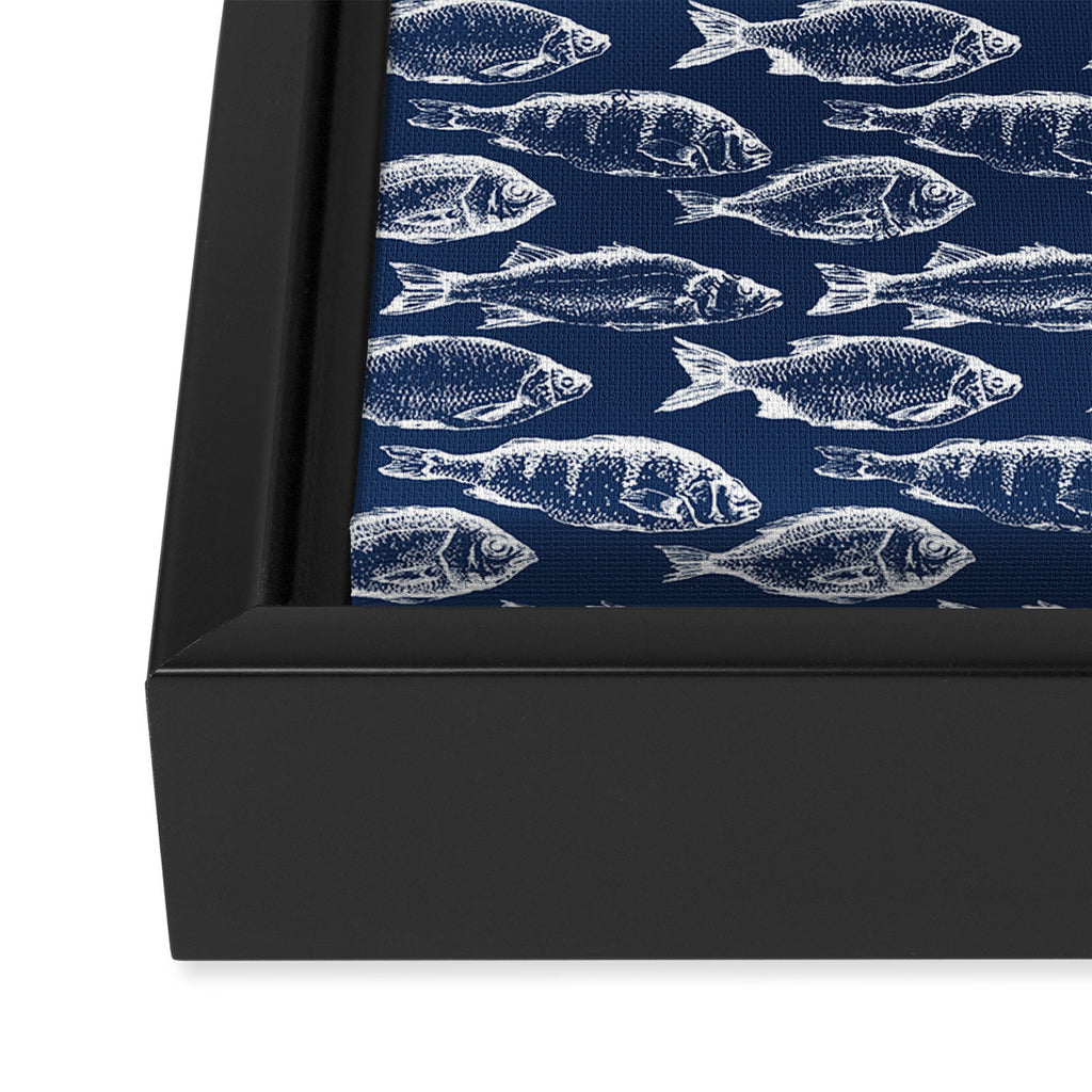 Fish // Navy Blue Framed Canvas Print Gallery Image 3