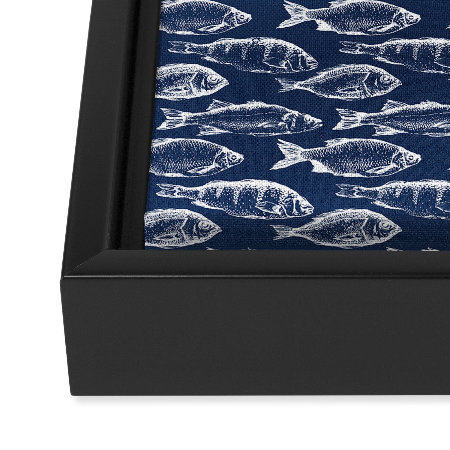 Fish // Navy Blue Framed Canvas Print Gallery Image 3