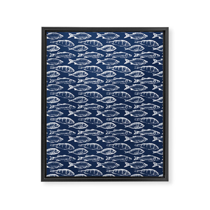 Fish // Navy Blue Framed Canvas Print Gallery Image 1