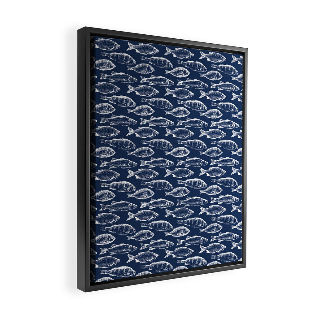 Fish // Navy Blue Framed Canvas Print Gallery Image 2