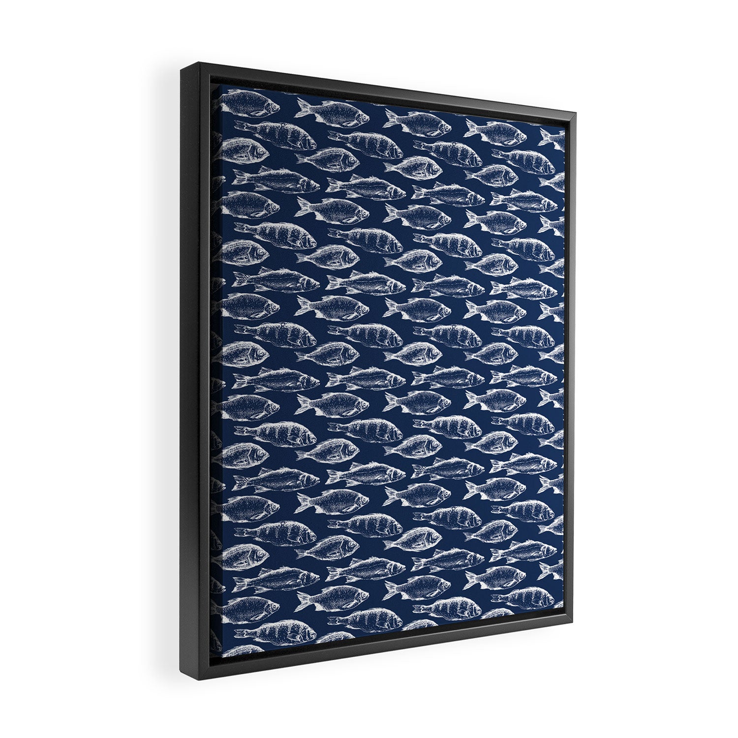 Fish // Navy Blue Framed Canvas Print Gallery Image 2