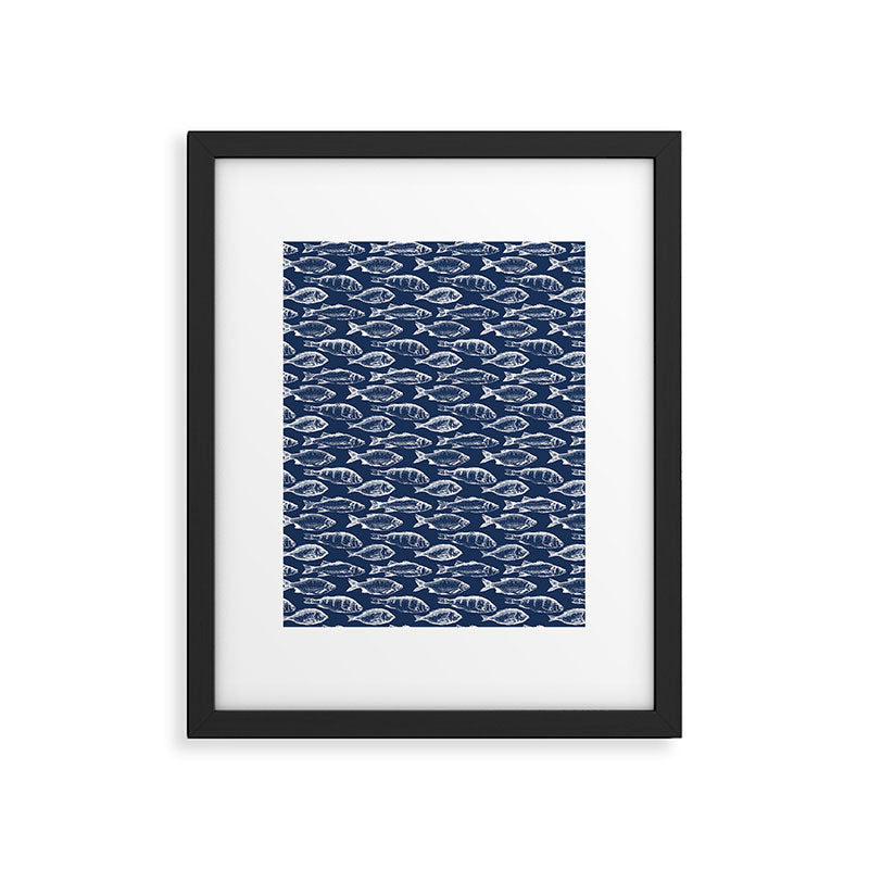Fish // Navy Blue Framed Art Print Gallery Image 6