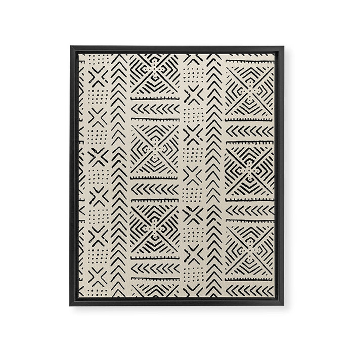 Line Mud Cloth // Bone Framed Canvas Print Gallery Image 1