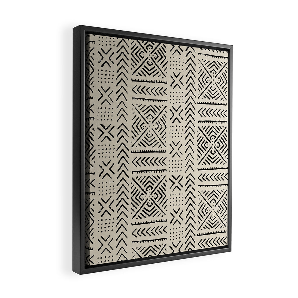 Line Mud Cloth // Bone Framed Canvas Print Gallery Image 2