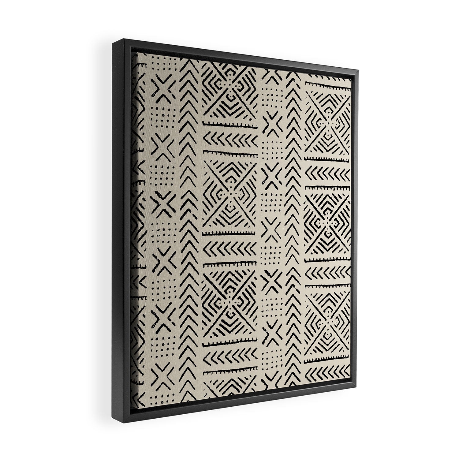 Line Mud Cloth // Bone Framed Canvas Print Gallery Image 2
