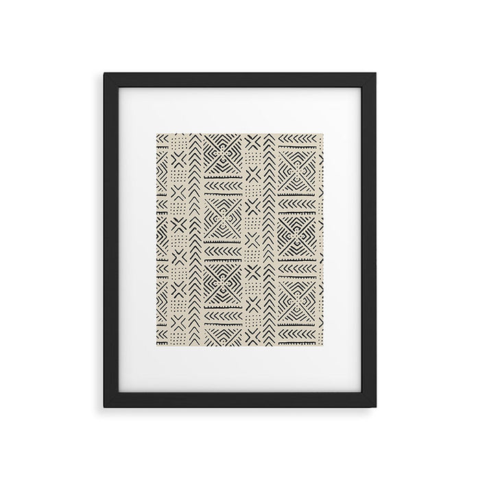 Line Mud Cloth // Bone Framed Art Print Gallery Image 1