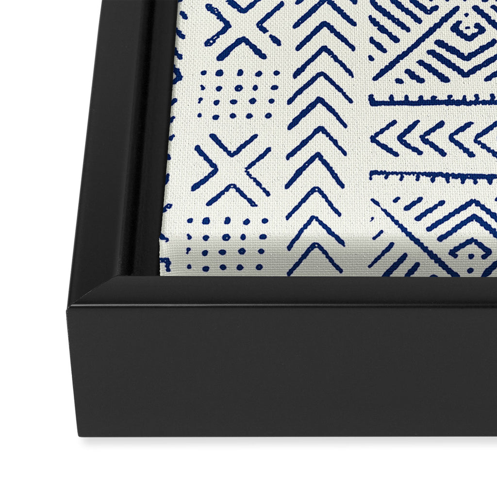 Line Mud Cloth // Ivory & Navy Framed Canvas Print Gallery Image 3