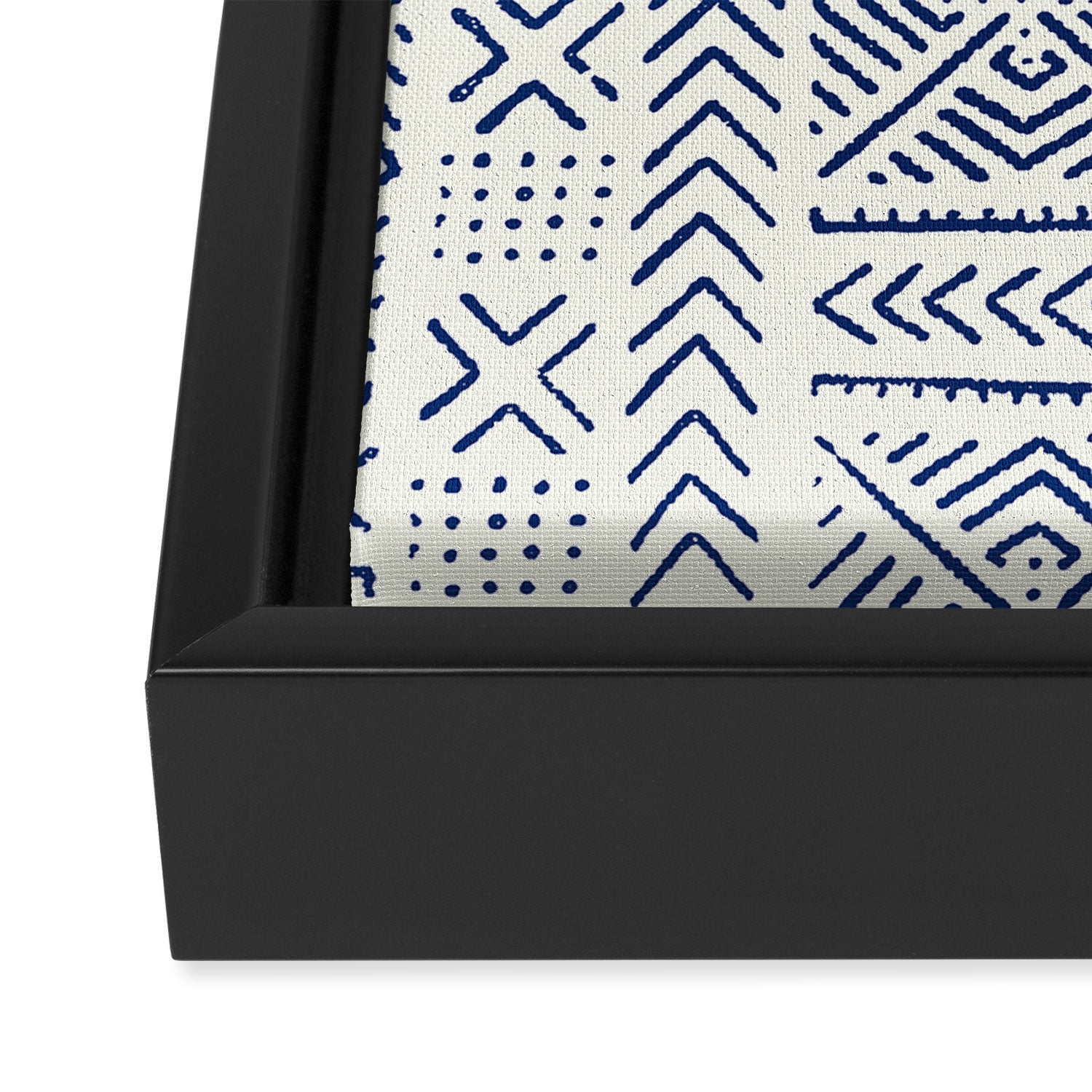 Line Mud Cloth // Ivory & Navy Framed Canvas Print Gallery Image 3