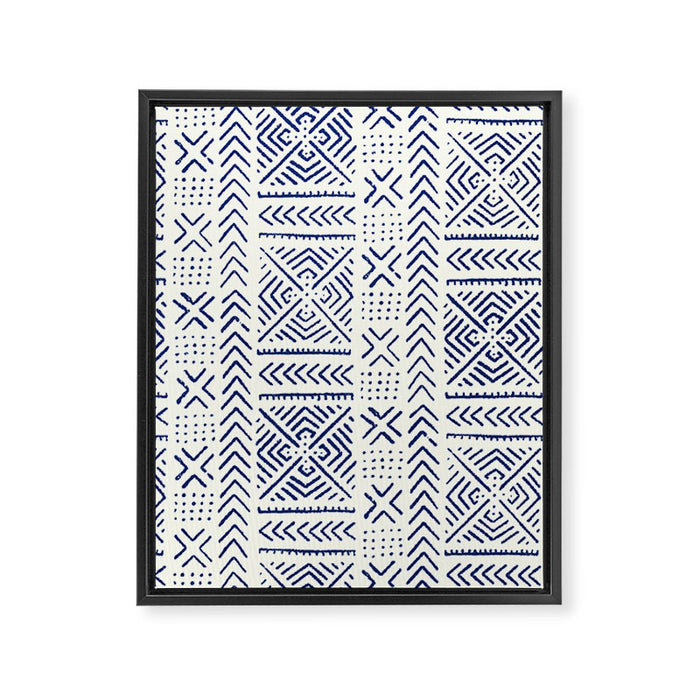 Line Mud Cloth // Ivory & Navy Framed Canvas Print Gallery Image 1