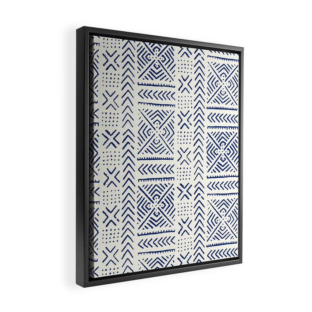 Line Mud Cloth // Ivory & Navy Framed Canvas Print Gallery Image 2