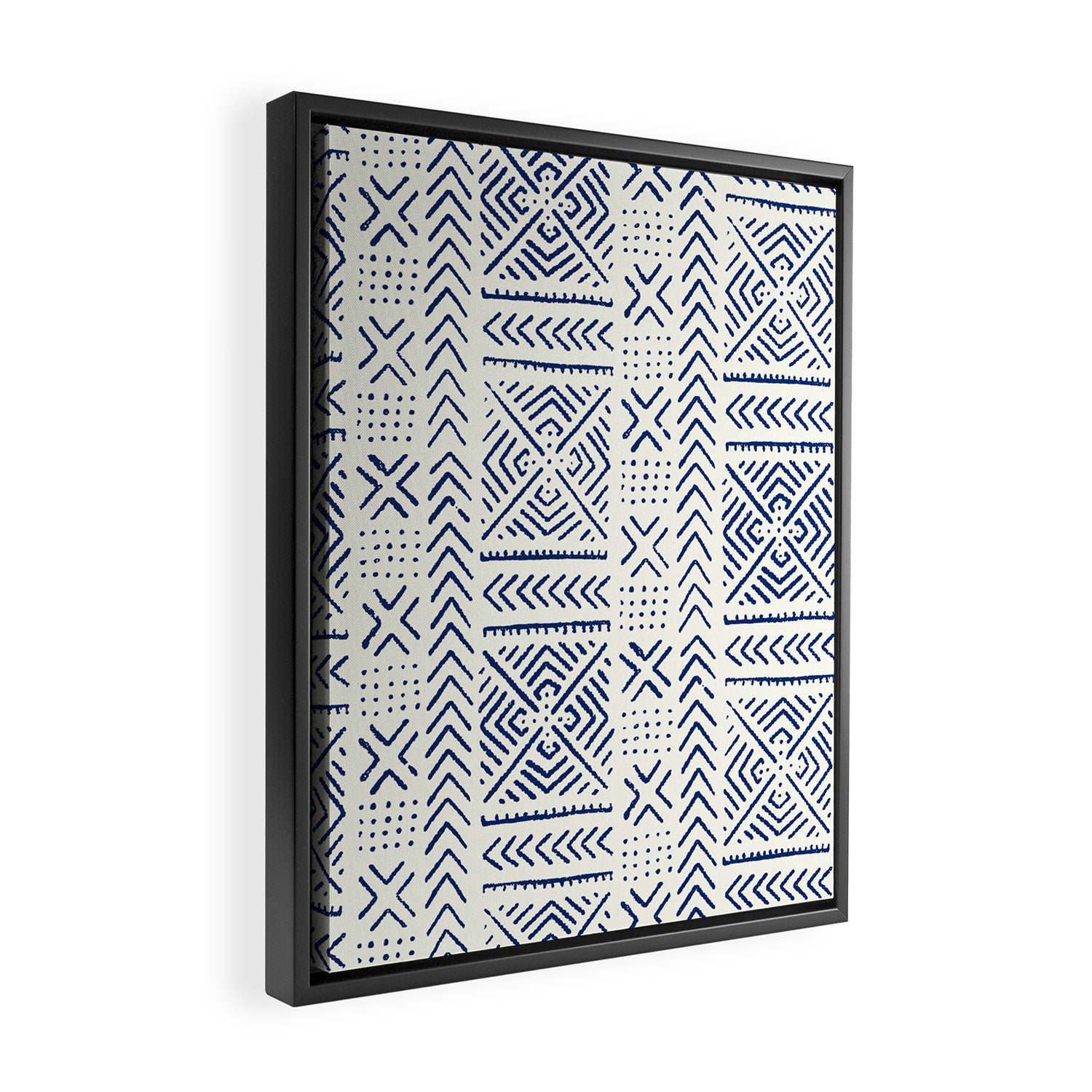 Line Mud Cloth // Ivory & Navy Framed Canvas Print Gallery Image 2