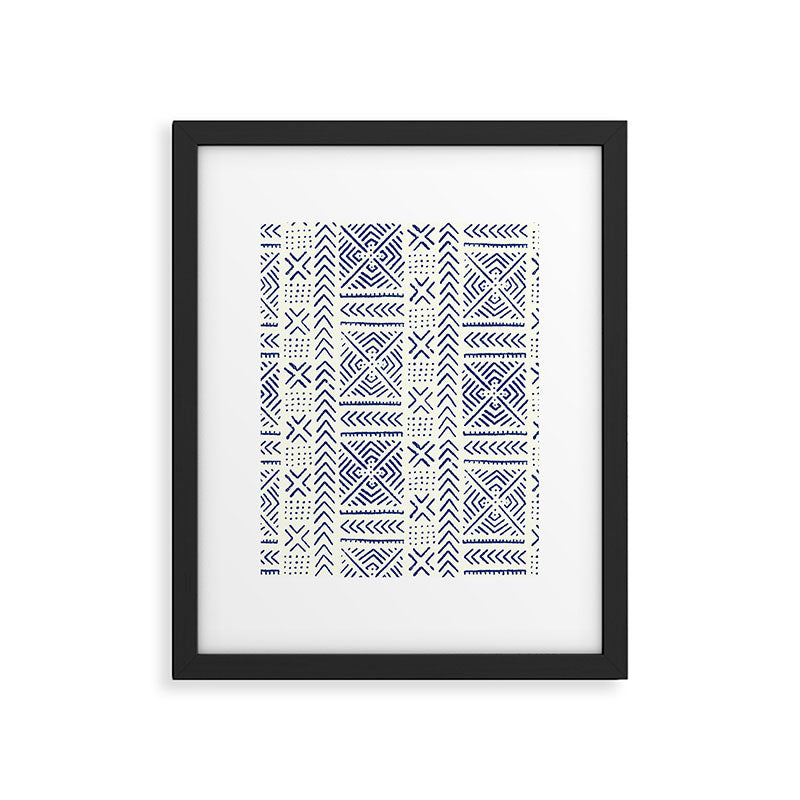 Line Mud Cloth // Ivory & Navy Framed Art Print Gallery Image 6