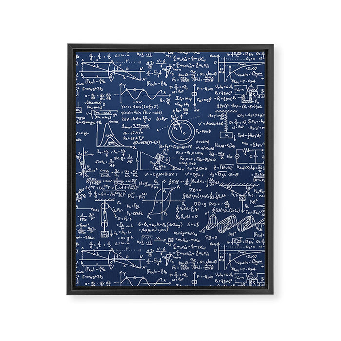 Physics Equations // Navy Framed Canvas Print Gallery Image 1