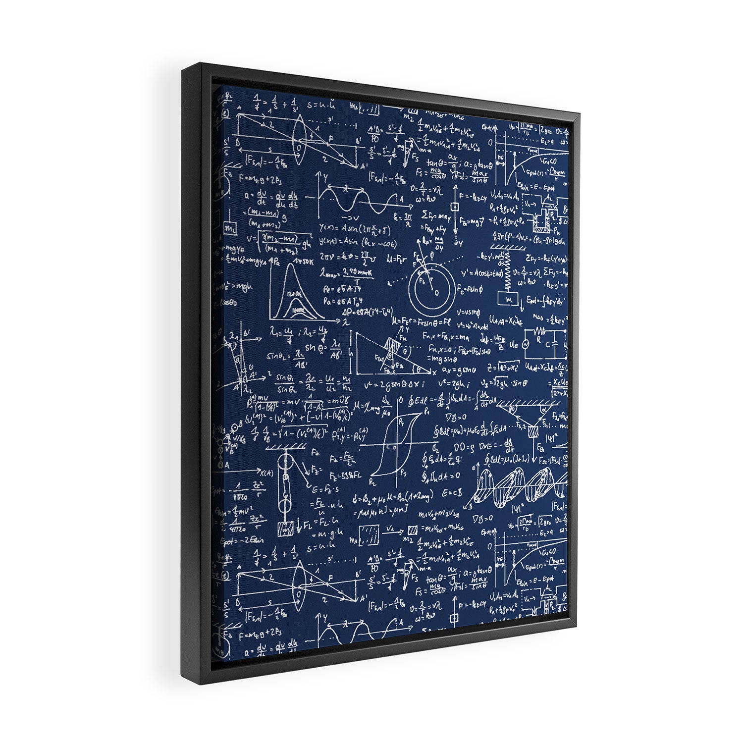 Physics Equations // Navy Framed Canvas Print Gallery Image 2
