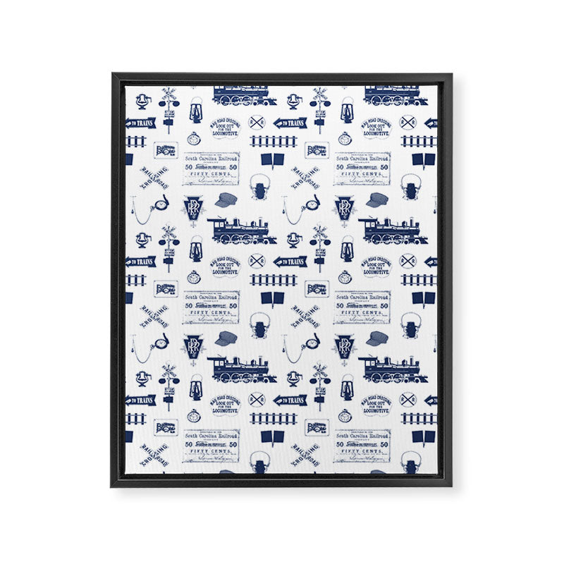 Railroad Symbols // Navy Blue Framed Canvas Print Gallery Image 8