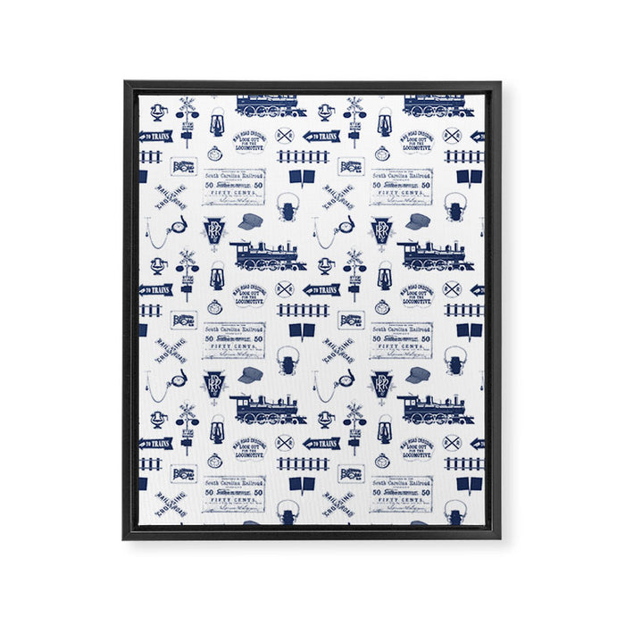 Railroad Symbols // Navy Blue Framed Canvas Print Gallery Image 1