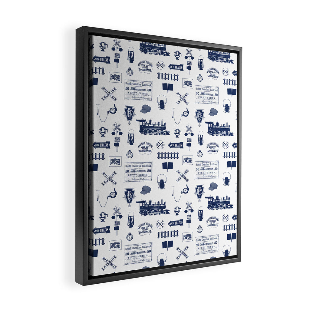Railroad Symbols // Navy Blue Framed Canvas Print Gallery Image 2