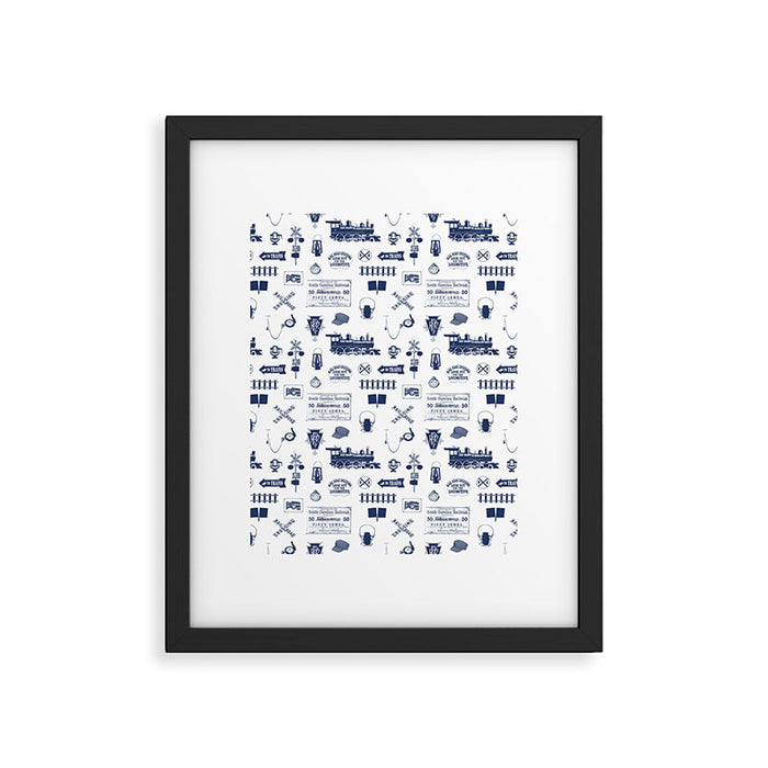 Railroad Symbols // Navy Blue Framed Art Print Gallery Image 1