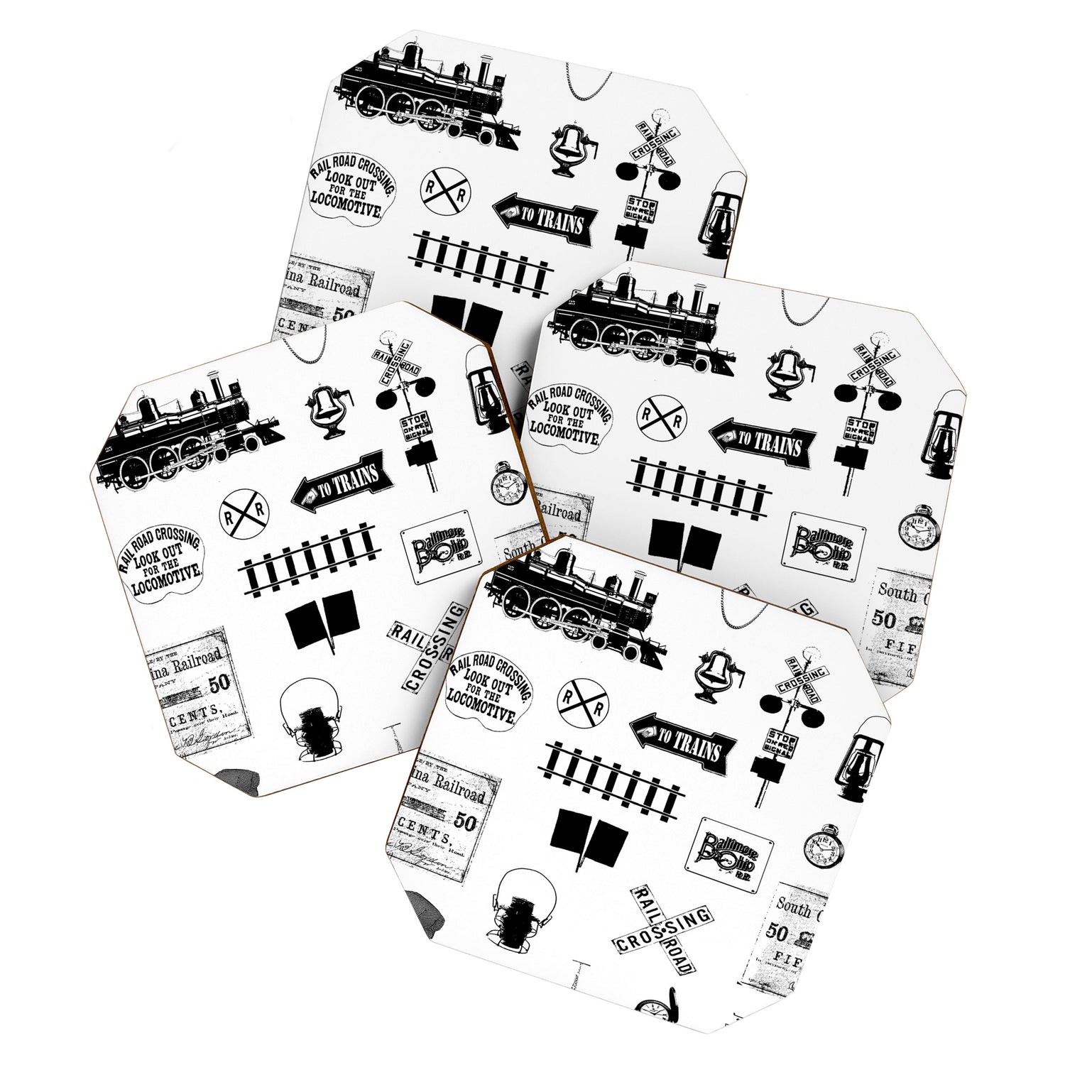 Railroad Symbols on White Coaster Gallery Image 1