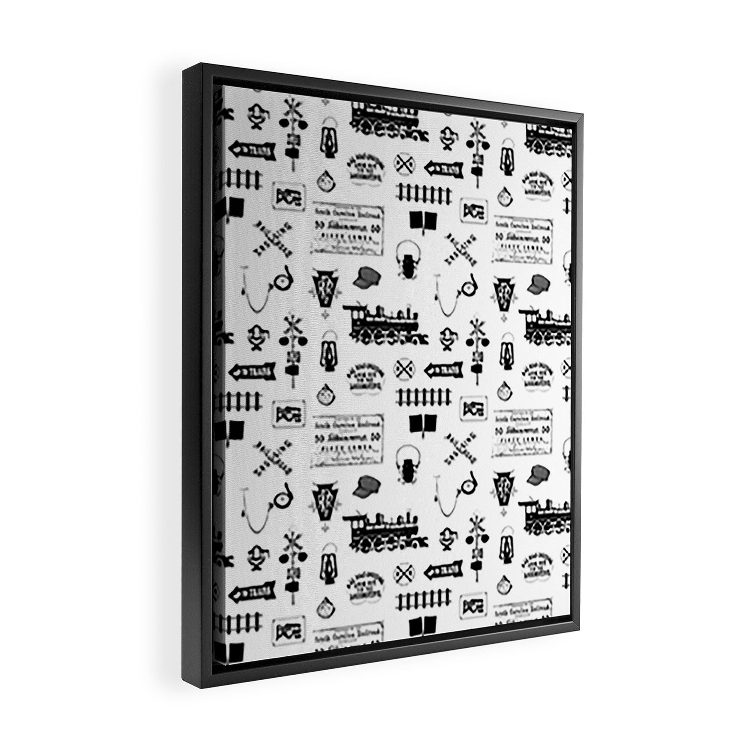 Railroad Symbols on White Framed Canvas Print Gallery Image 2