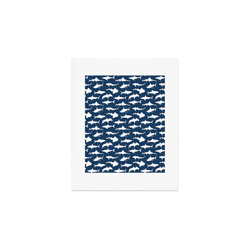 Sharks on Regal Blue Art Print Gallery Image 1