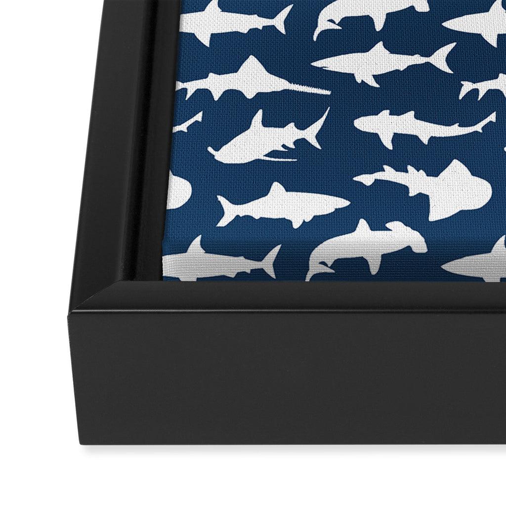 Sharks on Regal Blue Framed Canvas Print Gallery Image 3