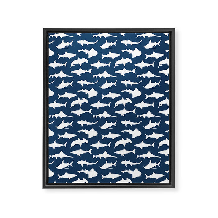 Sharks on Regal Blue Framed Canvas Print Gallery Image 1